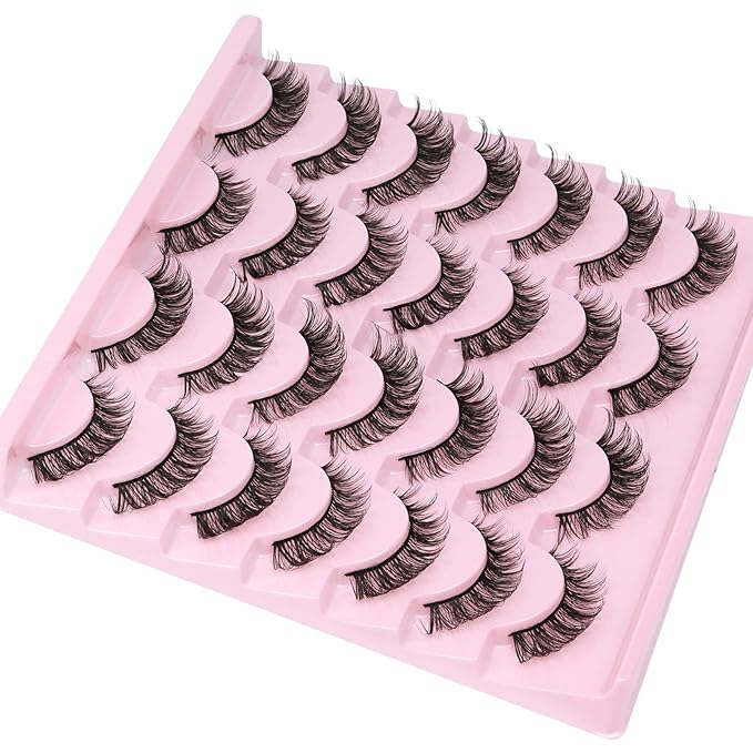 Russain Strip Lashes D-Curly False Eyelashes Natural Look Wispy Cat Eye Lashes that Look Like Eyelash Extensions 3D Lashes Pack