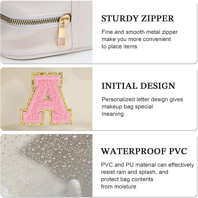 YOOLIFE Initial Make Up Bag Travel Toiletry Bag, Clear Makeup Bag Preppy Cosmetic Bag Clear Makeup Bags With Zipper Girlfriend Teacher 7 Year Old Girl Gifts Daughter Gifts Swim Gifts For Girls White V