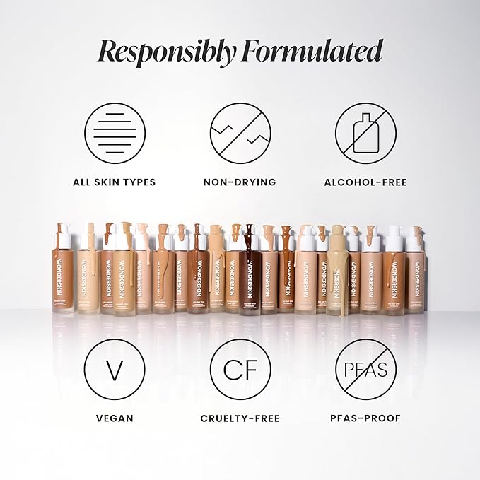 Wonderskin Hyper-Bond Serum Foundation – Waterproof, Transfer-Proof, 24HR Longwear Face Makeup with Niacinamide & Hyaluronic Acid – Lightweight, Natural Finish, Vegan & Cruelty-Free (Moonstone)