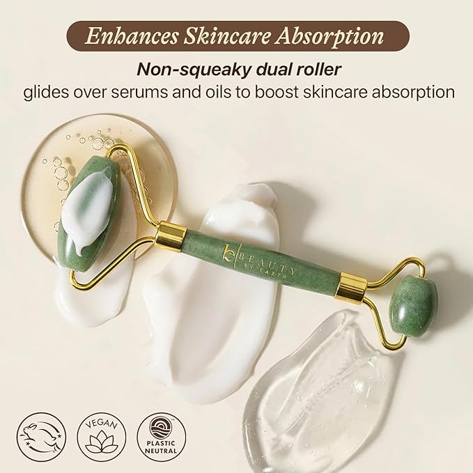 Jade Roller for Face - Smoothes Fine Lines & Wrinkles, Stocking Stuffers for Women, Massager Skin Care Tools with Small Eye Roller for Puffy Eyes, De-Puffing & Firming Facial Tool, Self Care Gifts
