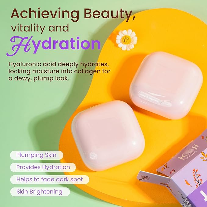 Koji White Kojic Acid & Hyaluronic Acid Skin Brightening Soap for Hydrating, Face Moisturizer, Skin Radiant, Cleansing Bar, Reduces the Appearance of Wrinkles with Vitamin E, Vegan, 2.82 Oz (2 Bars)