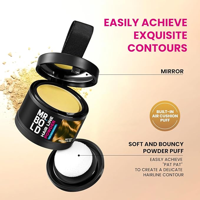 Mr Bold Hairline Powder - Instantly Hair Color Shadow Cover Gray Hair Root, BLACK Root Touch Up Hair Color for Gray Coverage, Hair Shadow Toppers for Women & Men, Thin Hair Powder 4g