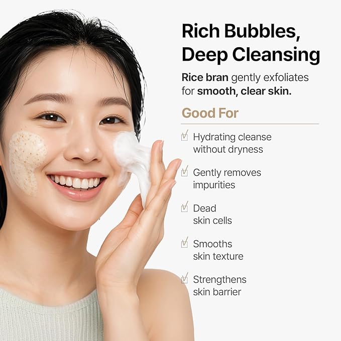 MIDHA RICE BRAN SCRUB FOAM 5.07fl.oz/150ml, Deep Cleansing, Pore-Purifying, Gentle Exfoliating – Soft Micro-Foam Face Wash with Balanced pH & Hydrating, Nourishing Care