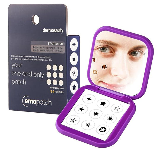 Acne Pimple Patches for Face 54 Count with Mirror Case for Day & Night Use - Hydrocolloid Pimple Pads, Emoji-Themed Blemish Dots, Clear Skin Treatment (Star)