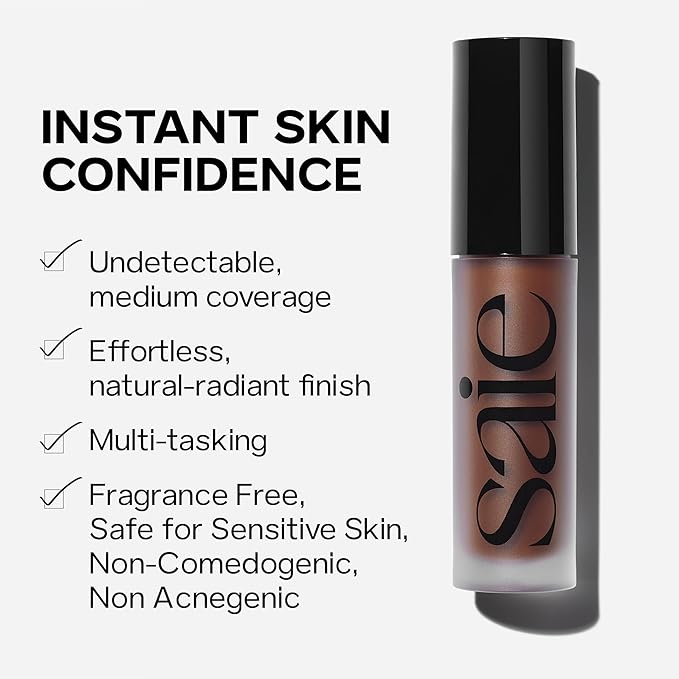 Saie Slip Tint Radiant Cream Concealer & All-Over Face Makeup - Concealer for Dark Circles, Redness & Blemishes - Lightweight Makeup Made with Hydrating Hyaluronic Acid - Shade 8 (0.17 oz)