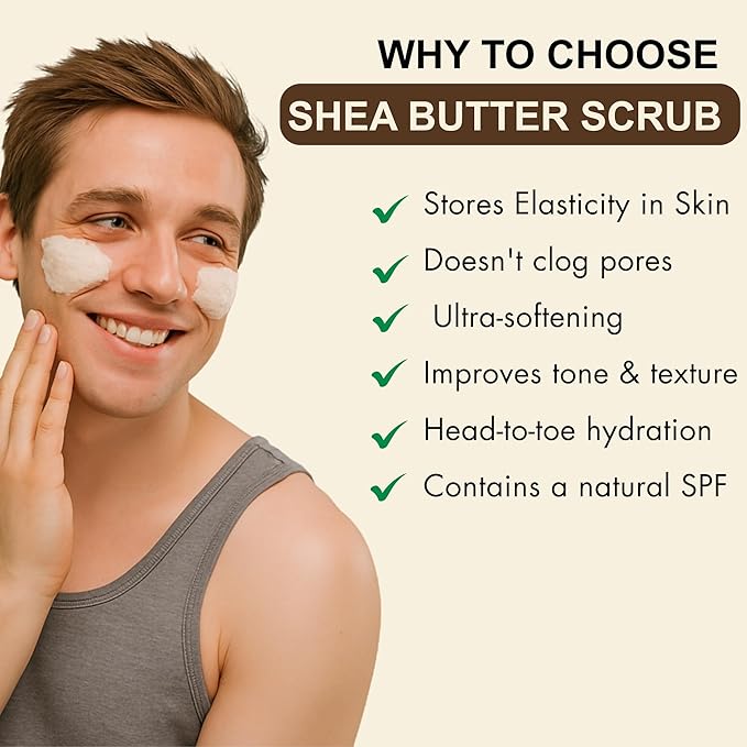 Shea Butter Body Scrub | 250g Natural, Skin Smoothing Body Scrub Exfoliator & Scrub | Soothing & Exfoliating for all Skin types, Hydrating Shea Butter and Oragon Oil Scrub