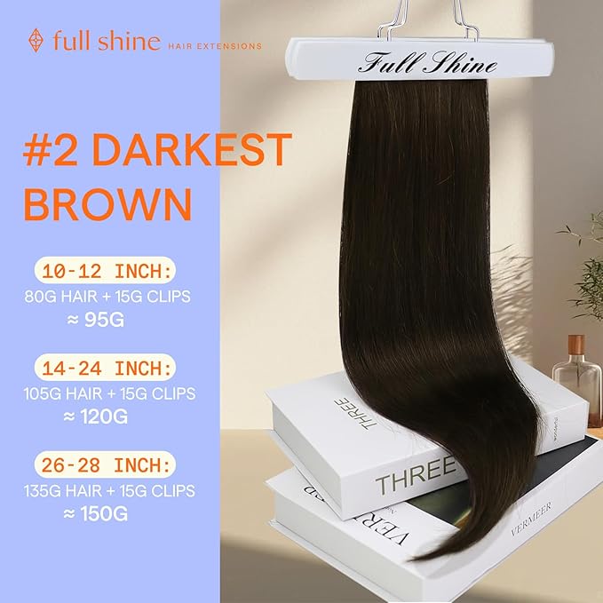 Full Shine Brown Clip in Hair Extensions 26 Inch Dark Brown Extensions Clip ins Human Hair for Homecoming for Teen Girls 7 Pcs 150 G