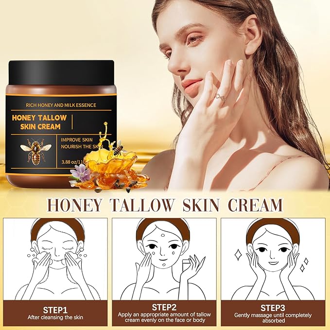 2Pcs Marromi Beef Tallow for Skin, Tallow Honey Balm, Organic Grass-Fed Beef Tallow Balm with Raw Honey, Natural Soothing Moisturizing Anti-Aging, Suitable for All Skin Types