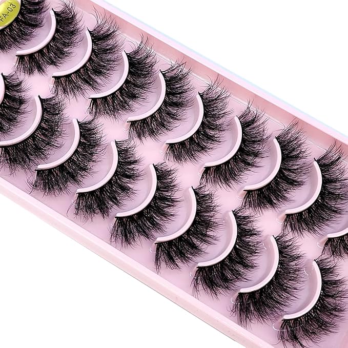 HBZGTLAD New 10 Pairs 3D Mink Lashes False Eyelashes Handmade Wispy Fluffy Long Lashes Natural Eye Makeup Tools Eye Lashes(FA-03)