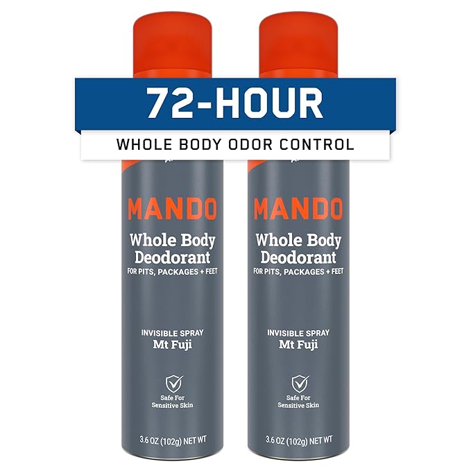 Mando Whole Body Deodorant For Men - Invisible Spray Deodorant - 72 Hour Odor Control - Low Irritation Formula - Aluminum Free, Benzene Free - 3.6 ounce Cans (Pack of 2) - Mt Fuji