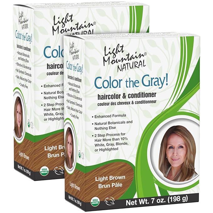 Light Mountain Henna Hair Color & Conditioner, Color the Gray - Light Brown Hair Dye for Men/Women, 2-Step Chemical-Free, Semi-Permanent Hair Color for White, Gray, and Blonde Hair, 7 Oz (Pack of 2)