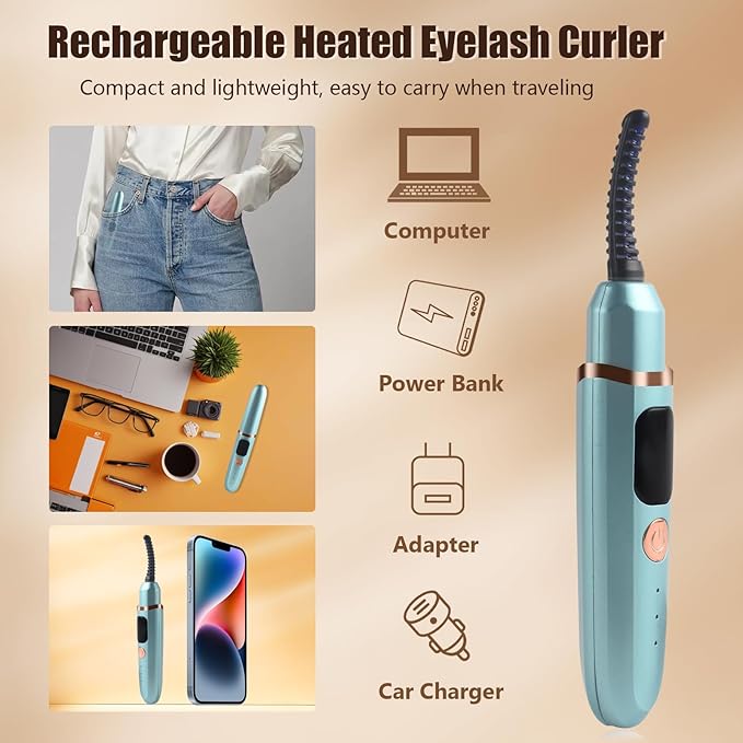 Heated Eyelash Curlers with Battery Indicator, Electric Eyelash Curler 3 Temperature Modes LED Display USB Rechargeable Makeup Tools, Heated Lash Curler Ideal Christmas Gift for Women LS423