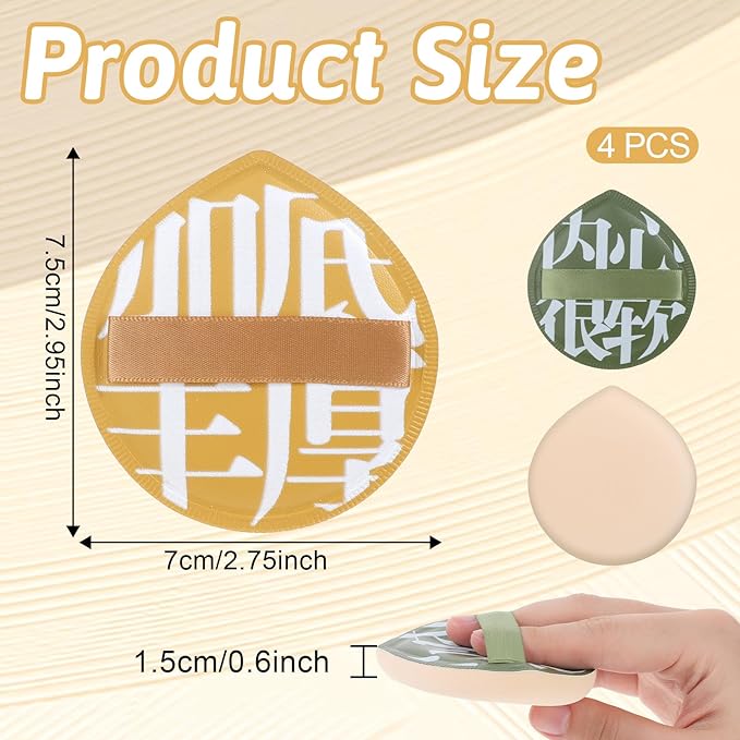 4 Pcs Korean Makeup Sponge Puff for Foundation Concealer, Teardrop Makeup Sponge Set Cushion Puff Foundation Sponges for Liquid Cream Contouring (Large Size)