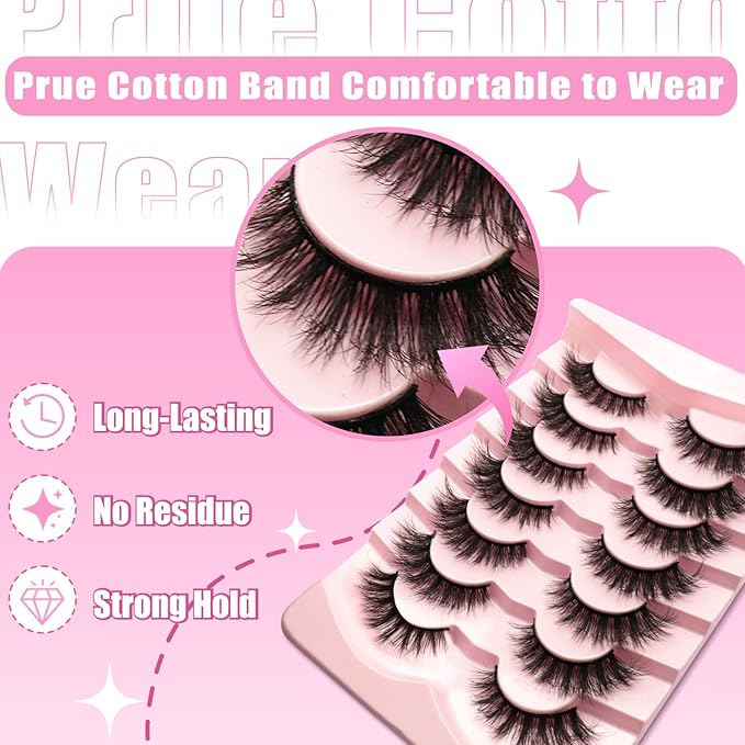 14Pairs Wispy Mink Lashes Fluffy Eyelashes Natural Look 5D Volume Fake Eyelashes 2Pack 3D1004-7