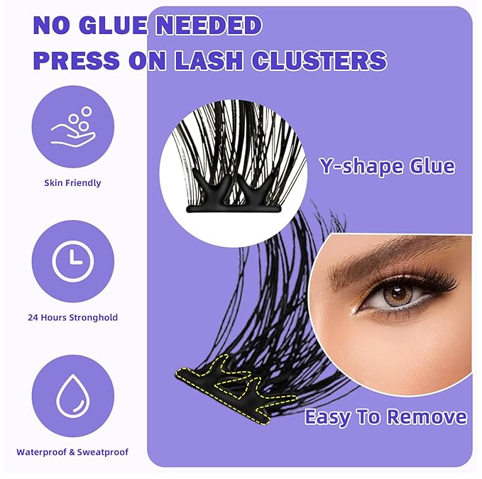 Self Adhesive Eyelashes 40Pcs Press on Lashes Pre-Glued Reusable Natural Self Adhesive Cluster No Glue No Remover DIY Lash Clusters Kit (10-14MM)