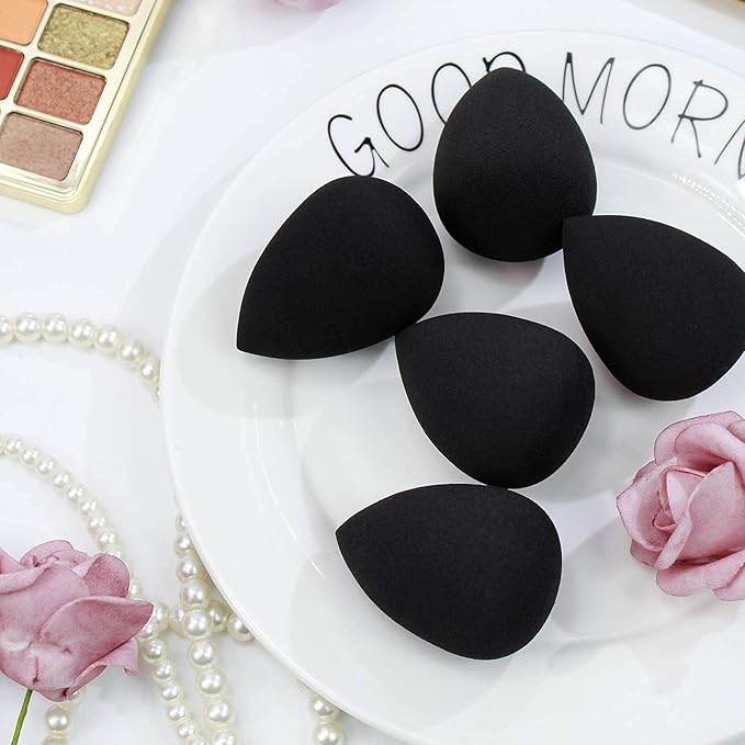 BEAKEY Makeup Sponge Set, 5 Pcs Foundation Blending Sponge, Beauty Sponges Flawless for Liquid, Cream, and Powder, Latex-Free and Vegan Boun Boun Makeup Sponges, Black