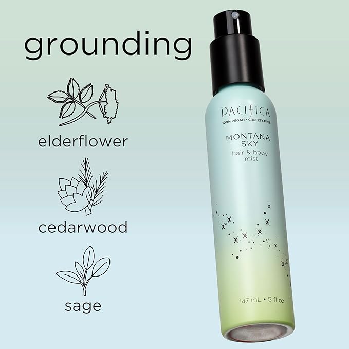 Pacifica Hair Mist Perfume & Full Body Spray for Women - Montana Sky Body Mist Fragrance w/Cedarwood, Elderflower, Black Pepper, Sage & Sandalwood Clean Beauty Alcohol-Free, Vegan & Cruelty-Free 5 oz