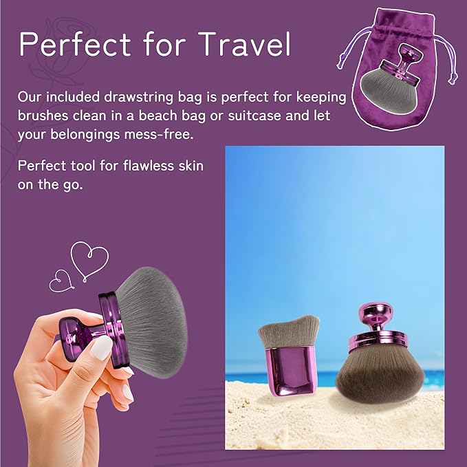 Blend & Blur Extra Large Body Makeup Brush for Self Tanner,Leg Makeup & Bronzer Self Tan Applicator, 3.2inch Wide Round Head Kabuki Brush For Application with Drawstring Bag (Purple) (Purple2)