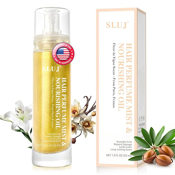 SLUJ Hair Perfume for Women - Hair Mist with Argan Oil & Gold Shimmer, Lightweight Hair Oil Spray for Dry Hair, Heat Protection Spray for Hair, Long Lasting Hair Scent