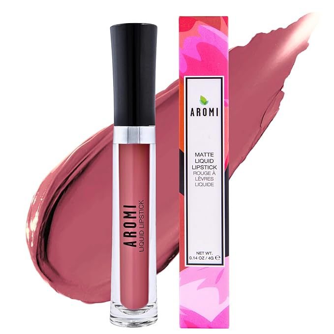 Aromi Rosy Chestnut Matte Liquid Lipstick | Warm, Earthy Rose Lip Color, Vegan, Cruelty-free, Smudge Proof + Long-Lasting Lipstick (Stella Rosae)