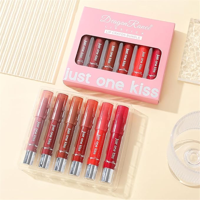 BONNIE CHOICE 6Pcs Moisturizing Gloosy Nude Lipstick Set, Waterproof Long Lasting Non-Stick Cup 24 Hour Nude Mauve Red Lip Crayon Pencil Makeup Lip Liner Pen Set for Women Gifts (Lip Crayon B)