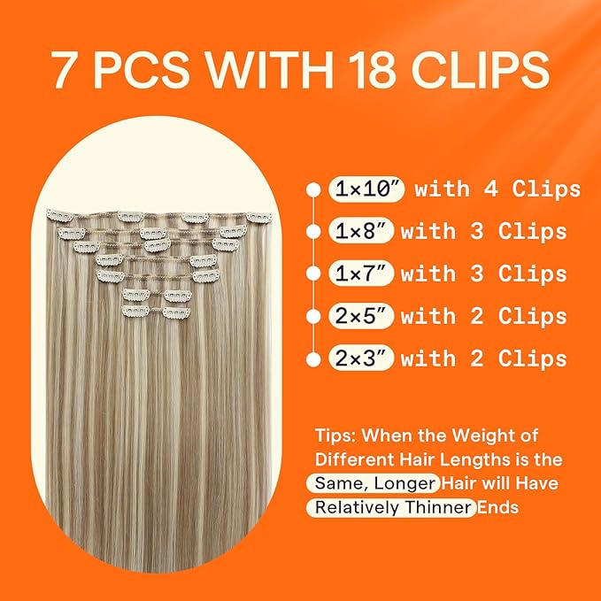 Full Shine Clip on Human Hair Extensions Blonde 14 Inch Hair Extensions Clip ins Real Human Hair Golden Blonde Highlights Light Blonde 120 G 7 Pcs