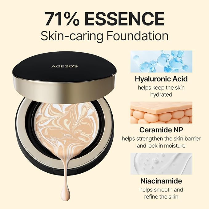 [NEW] AGE20'S Signature Essence Pact | 21N VANILLA | Vegan Korean Cushion Foundation | Pack of 1 | Cream Foundation, Dewy & Glow Finish, Natural Coverage, SPF 50+