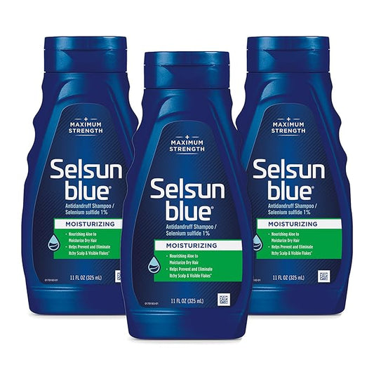 Selsun Blue Moisturizing Anti-Dandruff Shampoo with Aloe, 11 fl oz, Selenium Sulfide 1% (Pack of 3)