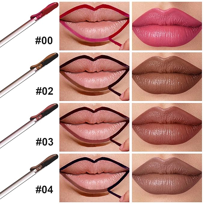 4 Colors Peel Off Lip Liner Stain Set for Women, Long Lasting Waterproof Non-Fading Matte Finish Lip Tint Stains with Tweezer Kit for All Skin Type, Up to 12 Hours (#00, 02, 03, 05)