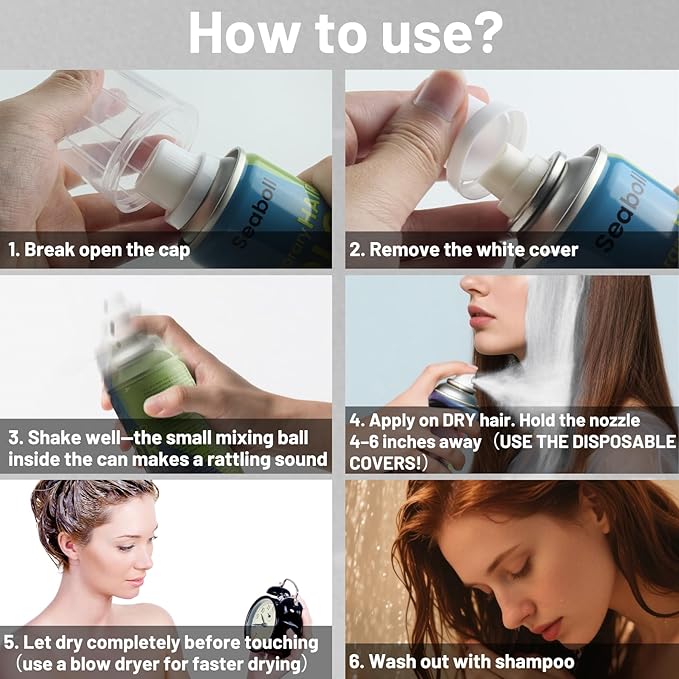 White Hair Spray, Temporary Hair Color Spray for Women Men– Safe Non Sticky Washable One Day Hair Dye Spray, Disposable Accessories Included, for Halloween Cosplay Party DIY Costume Pet Fun