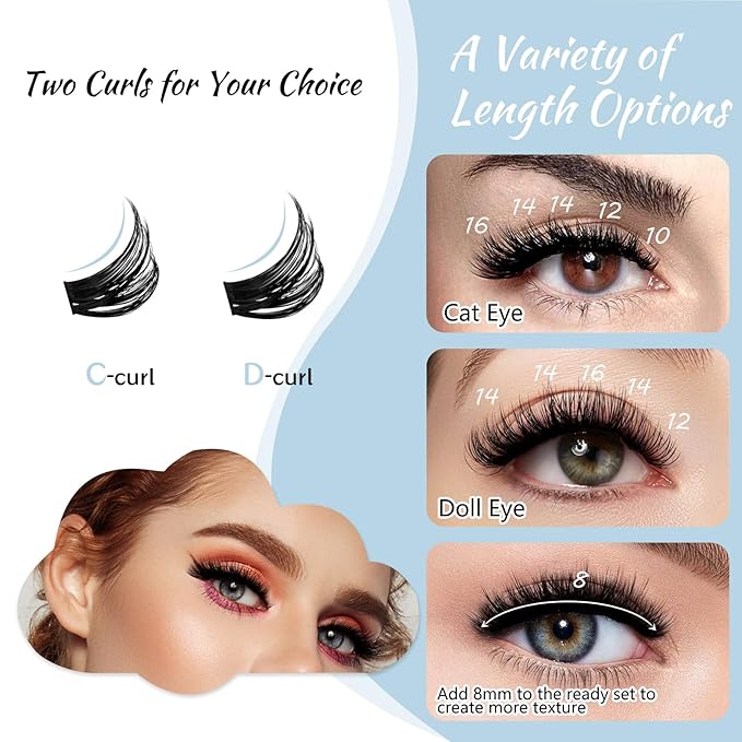 Lash Clusters 84 Pcs Cluster Lashes Individual Lashes DIY Lash Extension Lashes That Look Like Extensions Wispy Lashes Eyelash Clusters Thin Band & Soft (Cirrus 3D-Style,C-8-16mix)