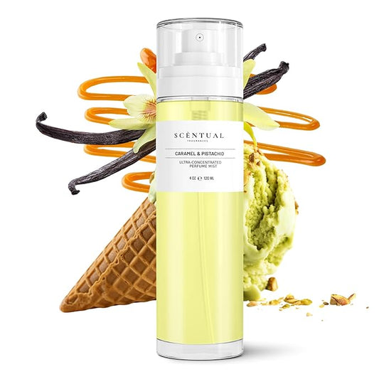 Ultra-Concentrated Hair & Body Perfume Mist, Long Lasting Women's Fragrance, Gourmand Perfumes for Women, Vegan and Cruelty Free (Caramel & Pistachio)