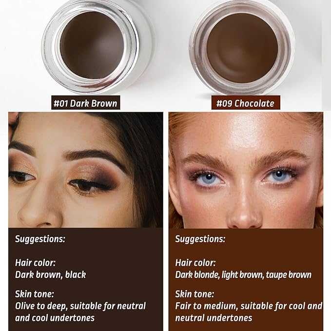 2 Pack Eyebrow Pomade Stamp & 4-Tip Liquid Eyebrow Pen Kit, Dual Brow Colors with Angled Spoolie Brush & PU Travel Pouch – Long-Lasting, Waterproof, Natural Look (Dark Brown + Chocolate)