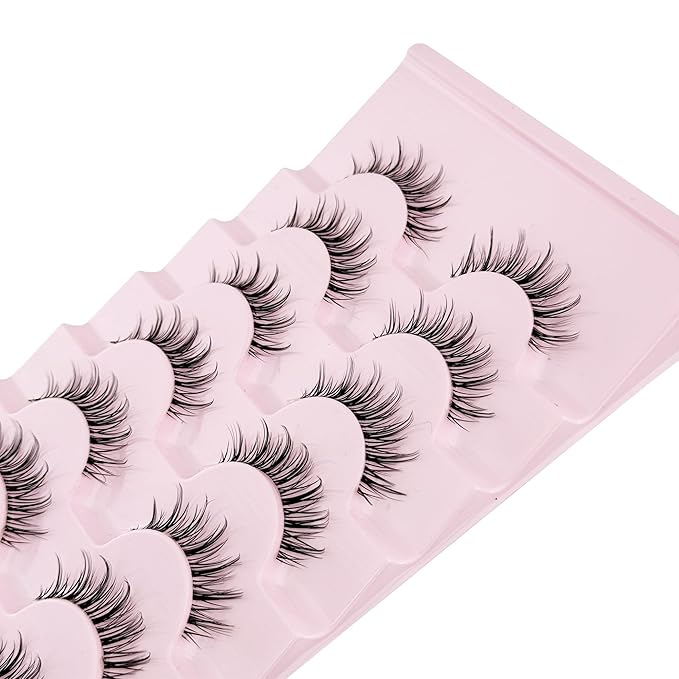 Manga Lashes Yasnai Wispy Natural Look Lashes Anime False Eyelashes Volume Lashes Fake Lashes 13mm Spiky Korean Japanese Asian Cosplay 3D Eye Lashes 7 Pairs Pack