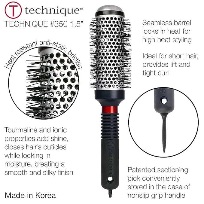 Cricket Technique Thermal Hair Brush #350 1.5” for Curling, and Styling – Heat-Retaining Barrel with Anti-Static Tourmaline Bristles, Round Thermal Brush, Ideal for All Hair Types