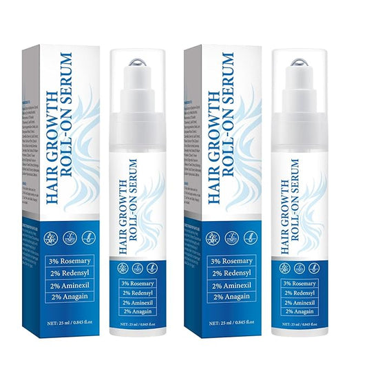 Rosemary Hair Growth Roll-On Serum 3% Rosemary Oil,2% Redensyl Anagain Strengthens Roots,Reduces Hair Loss,Volumizes & Nourishes Hair Lightweight,Non-Greasy Formula for Scalp Health 25mL*2Pcs