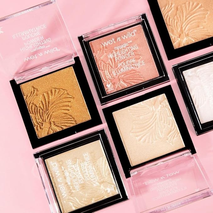 wet n wild MegaGlo Highlighting Powder, Highlighter Makeup, Shimmer Glow, Deep Gold Awesome Blossom (Pack of 4)