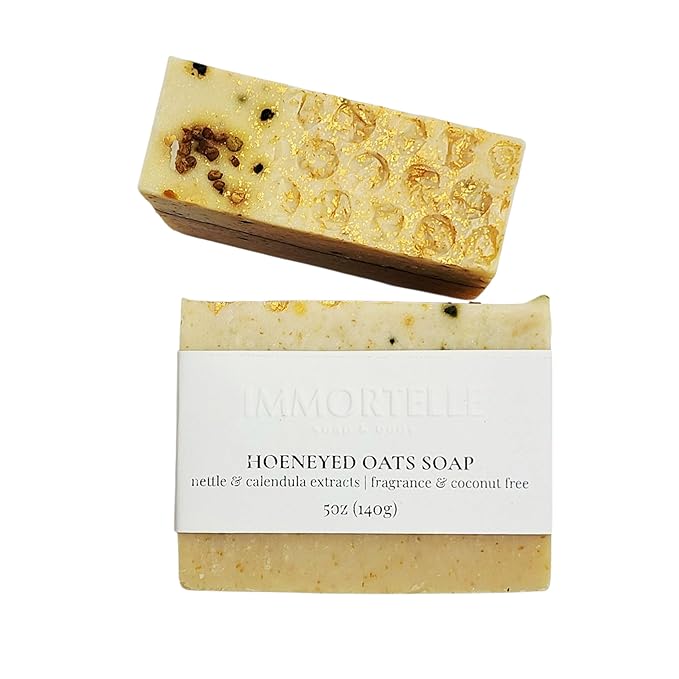 Honeyd Oats body soap bar/Immortelle handmade/goatmilk/bee pollen & honey / 5oz / all skin types/Coconut-free/fragrance free/Babassu oil/calendula & nettle extracts/colloidal oatmeal (Unscented)