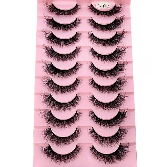 HBZGTLAD New 10 Pairs 3D Mink Lashes False Eyelashes Handmade Wispy Fluffy Long Lashes Natural Eye Makeup Tools Eye Lashes(Fly-23)