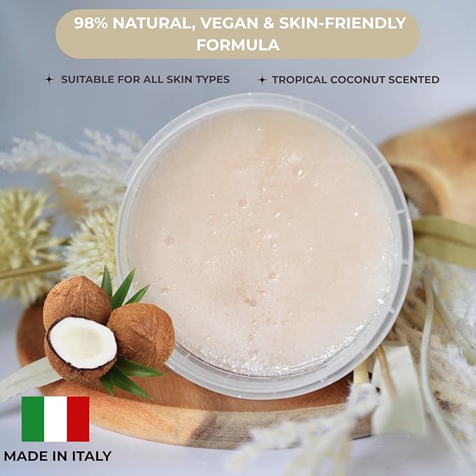 NaturaverdePro Tropical Coconut Ingrown Hair & Bumps Exfoliating Body Scrub, Sugar Scrub for Body and Post-Wax Care, Infused with Glycerin & Fruit Oils, Natural Skin Care for All Skin Types - 10.58 oz