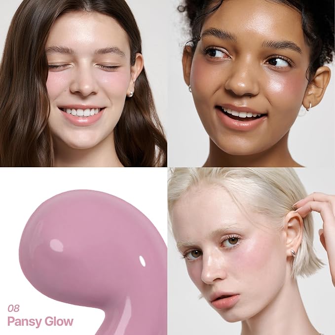 2aN Heart Wearing Liquid Cheek (0.15oz) – Dewy Liquid Blush with Soft Glow & Clear Layering | Hydrating Essence + Glossy Oil Blend | Buildable, Finger-Blend Texture | 8 Vibrant Shades (08 Pansy Glow)