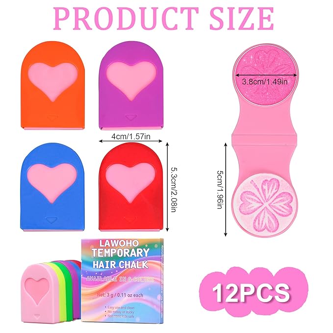 Hair Chalk for Girls 12 Color Temporary Hair Color Dye Shimmer Glitter Hair Color Makeup Washable Hair Dye Christmas Birthday Gift for Girls Age 4 5 6 7 8 9 10-12 Year Old