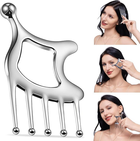 Gua Sha Tool with Handle,5in1 Scalp Massage Tool for Head&face&Body,Protable Scalp Massage Comb Guasha Tool for Deep Relaxation and Relieving Fatigue & Pain,Scalp Massager Trigger Point Tool for SPA