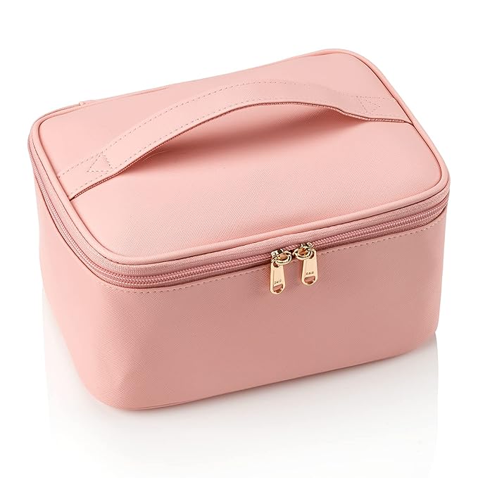 OCHEAL Pink Makeup Bag,Travel Makeup Organizer Bag, Large Capacity Cosmetic Bags For Women Large Travel Toiletry Bag Girls Traveling With Brush Slot And Divider