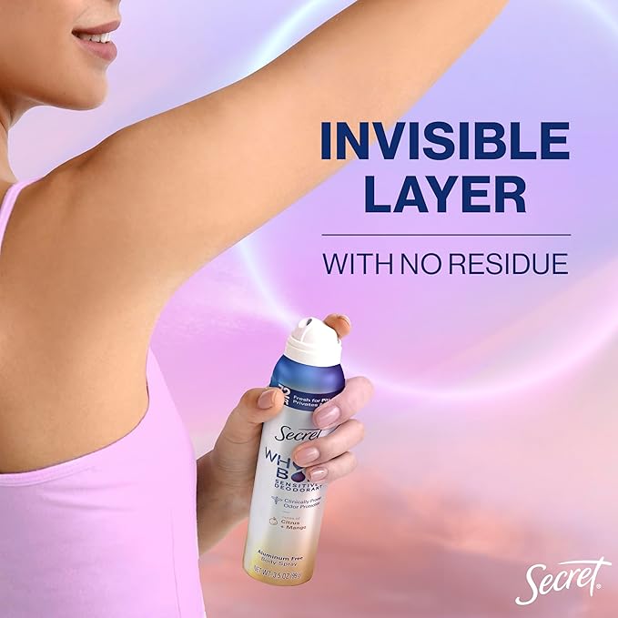 Secret Whole Body Deodorant for Women, Spray Citrus & Melon Scent, Aluminum Free Deodorant Spray, 72 HR Odor Protection, 3.5 oz