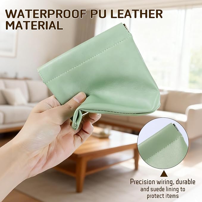 4Pcs Personalized Snap Closure Leather Organizer Pouch, Lambskin Pocket Cosmetic Bag, Portable Self-Closing Small Makeup Bag for Purse Women Mini Travel Coin Storage Pouches