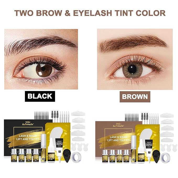 Lash Lift Kit Brow Lamination Kit Brown Color, Professional Eyelash and Eyebrow Perm Kit for Fuller Brows & Long Lasting Curl Lashes, Safe Effective Results Salon or DIY Use (Brown)