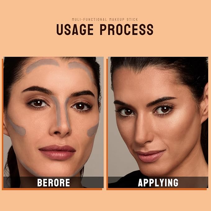 2 In 1 Face Cream Contour Stick Makeup with Built-In Brush, Makeup Concealer Stick for Women, Long Lasting, Waterproof, Matte (#04)