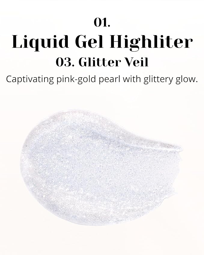 Glint Liquid Gel Highlighter (Glitter Veil, 0.1oz) - Multi-Use Face & Body Gloss for Smooth Glow, Long-Lasting Illuminator Balm for Healthy Radiance. Korean Makeup. Eyes, Cheeks