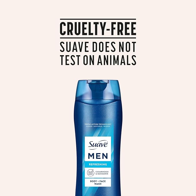 Suave Men Moisturizing Body & Face Wash, With Cedarwood and Mandarin Scent, No Parabens, No Phtahaltes, 18 Oz Pack of 6